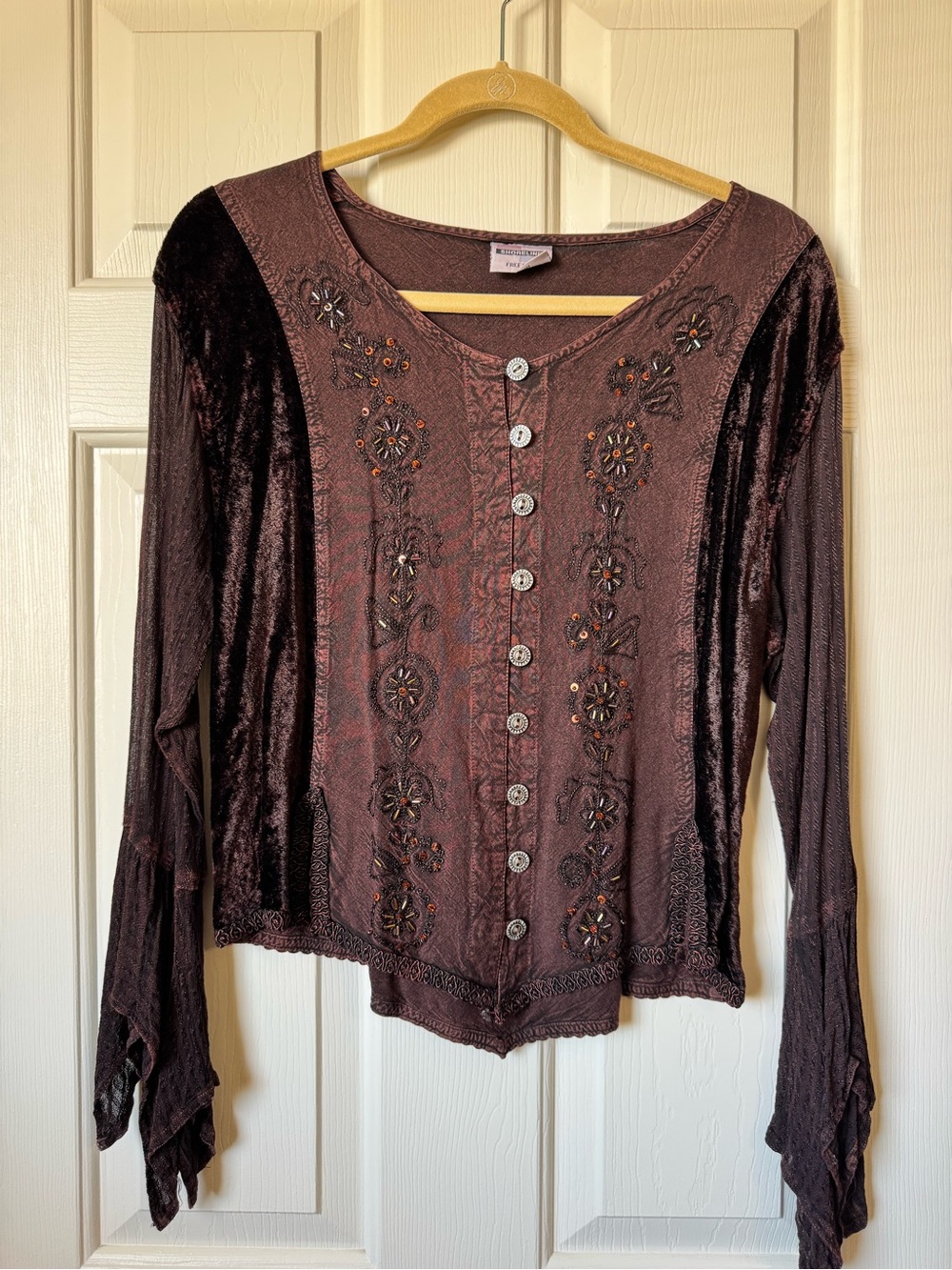 VINTAGE Embellished Button-Front Women's Top in Deep Plum